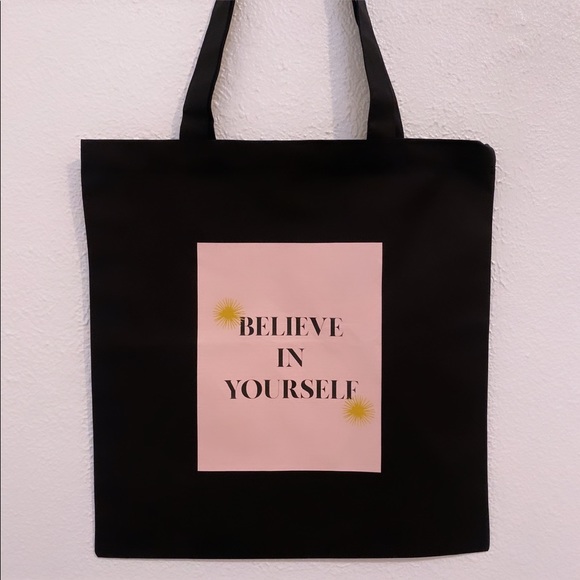 Believe In Yourself Cute New Black Canvas Tote Bag - Picture 2 of 2